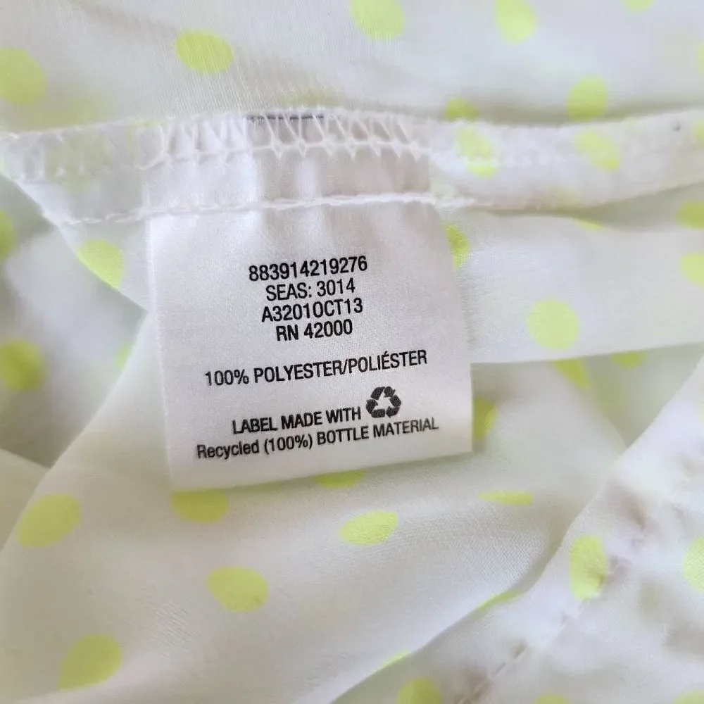 Route 66 girls M 7-8 cream neon green polka dot blouse bow tie scoop back